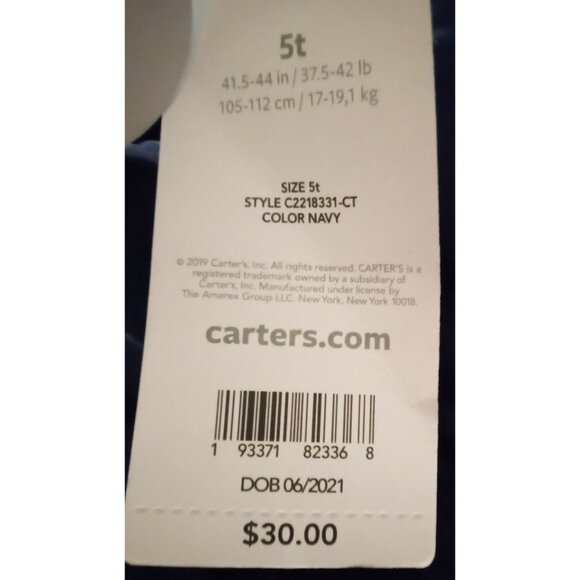 Carters Kids Size 5T Navy Blue Water-Resistant Snow Pants Adjustable Straps NWT - Picture 11 of 12